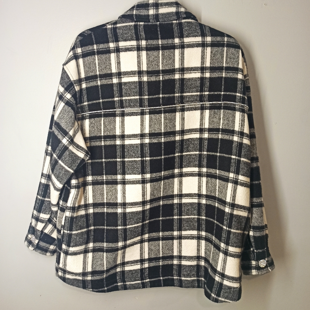 zara womens black and white check shirt with diamons buttons and trim Medium - Picture 2 of 15